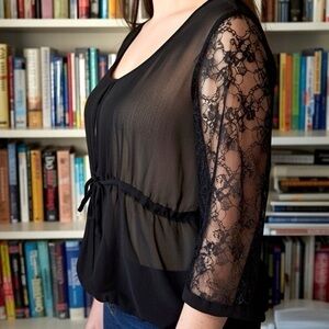 BCBG Sheer Designer Lace Blouse, Size 10